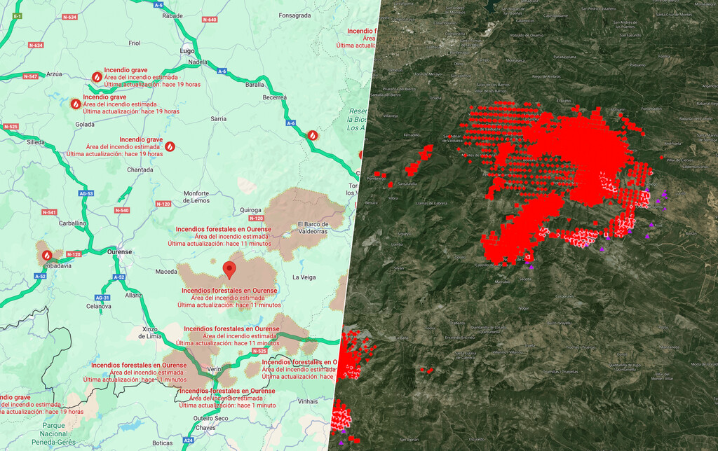 Los incendios ya arrasan 344.000 hectáreas en España. Así se ven desde satélites y mapas que puedes consultar tú mismo